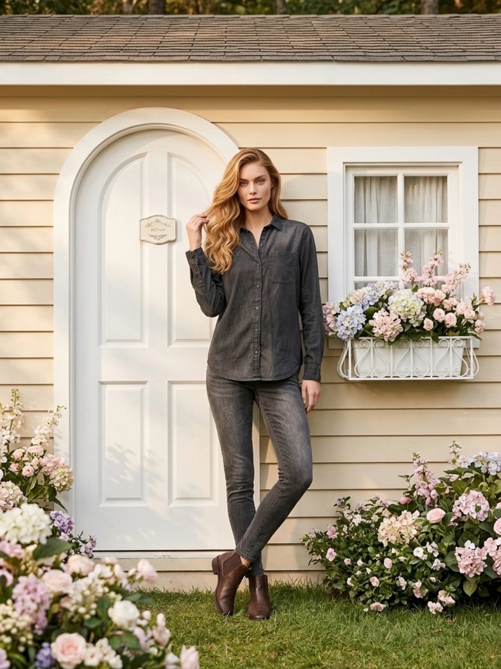 Women's Dark Gray Button-Down Shirt - Classic Collared Top